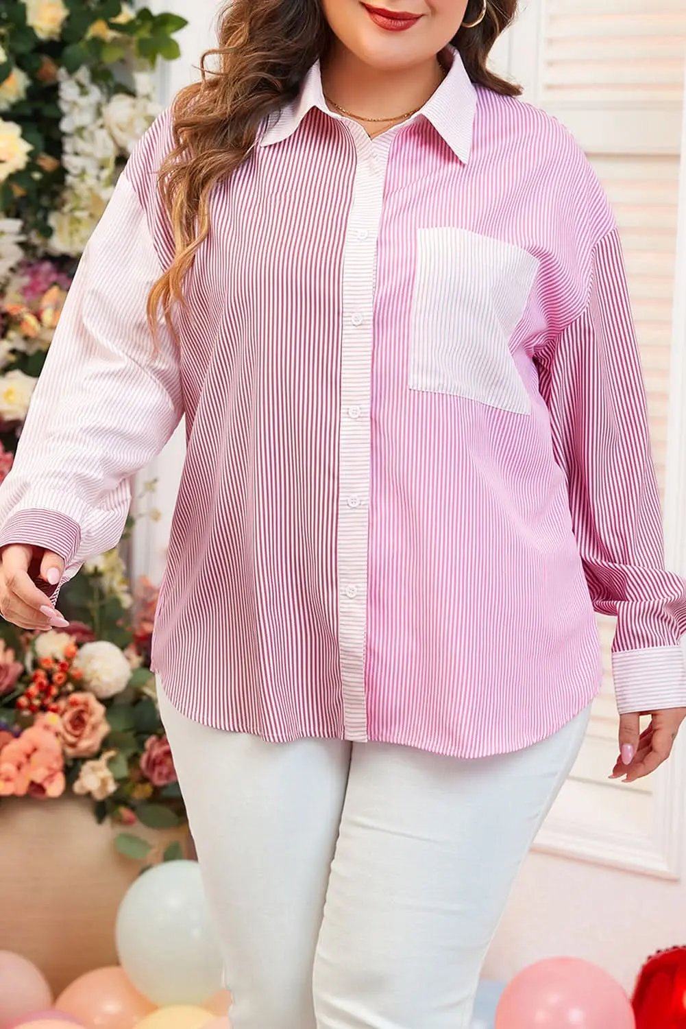 Plus size pink striped shirt - Love Salve